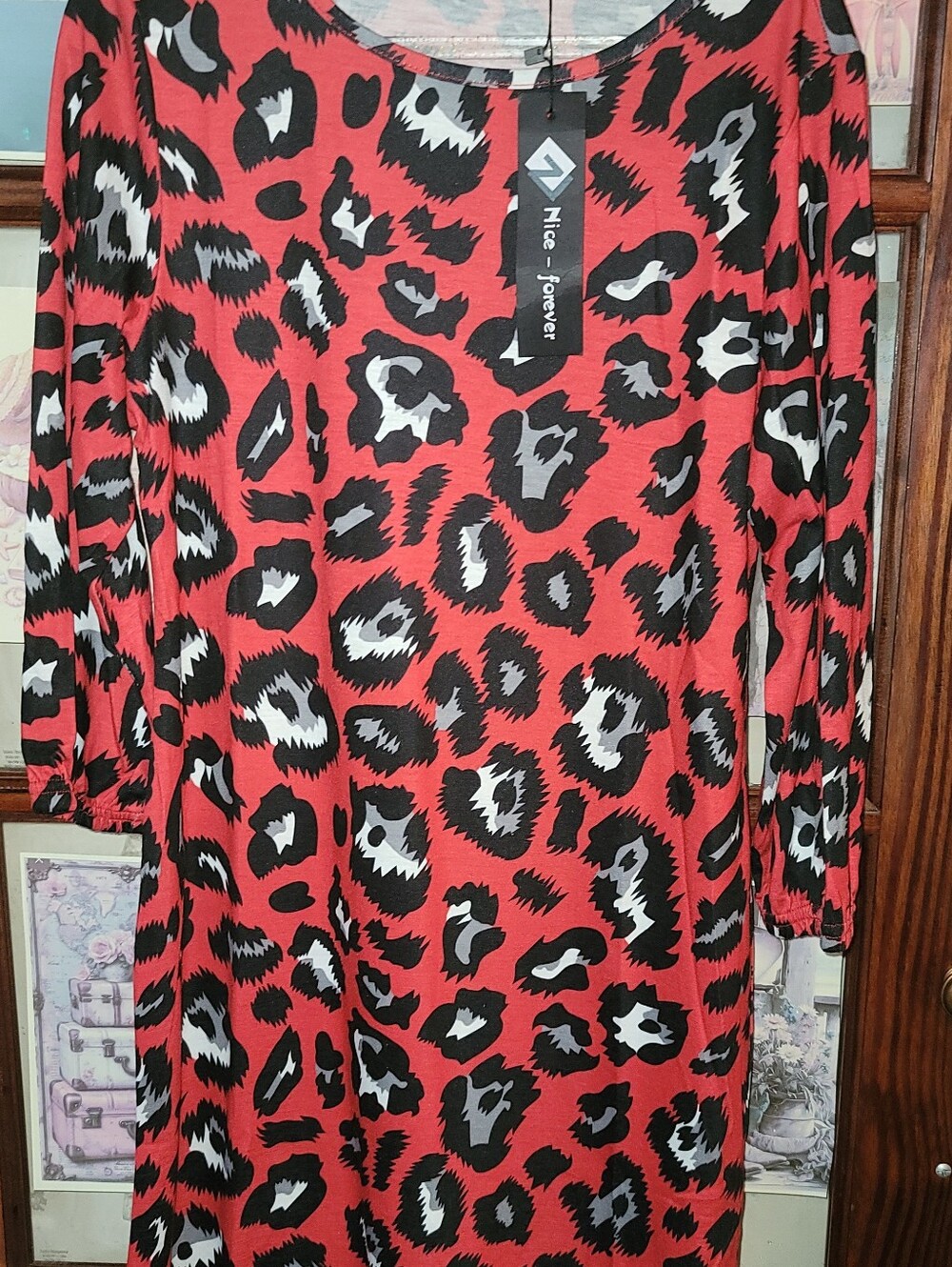 Brand New Nice Forever Over- Sized Red Leopard Print Midi Dress